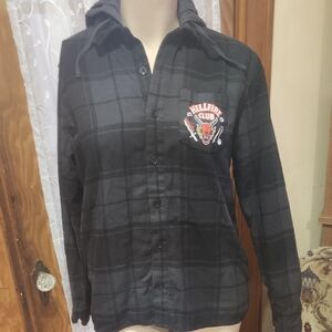 Hooded Button Down Hellfire Club Flannel From Stranger Things